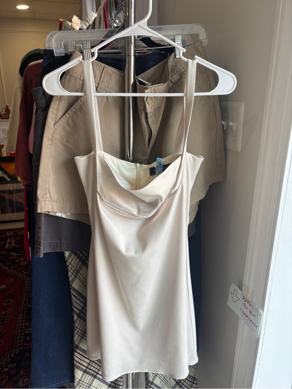White Fox Boutique Ivory Satin Cowl Mini Dress
